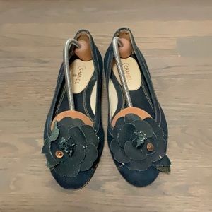 Chanel women’s Camellia denim ballet flats size 40